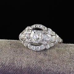 Antique Art Deco Platinum Old Mine Diamond and Single Cut Engagement Ring