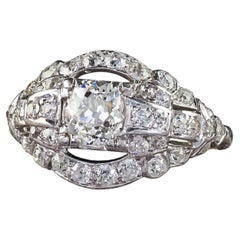 Antique Art Deco Platinum Old Mine Diamond and Single Cut Engagement Ring
