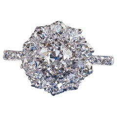 Antiguo Anillo de Compromiso Art Decó Platino Racimo de Diamantes Mina Vieja Halo