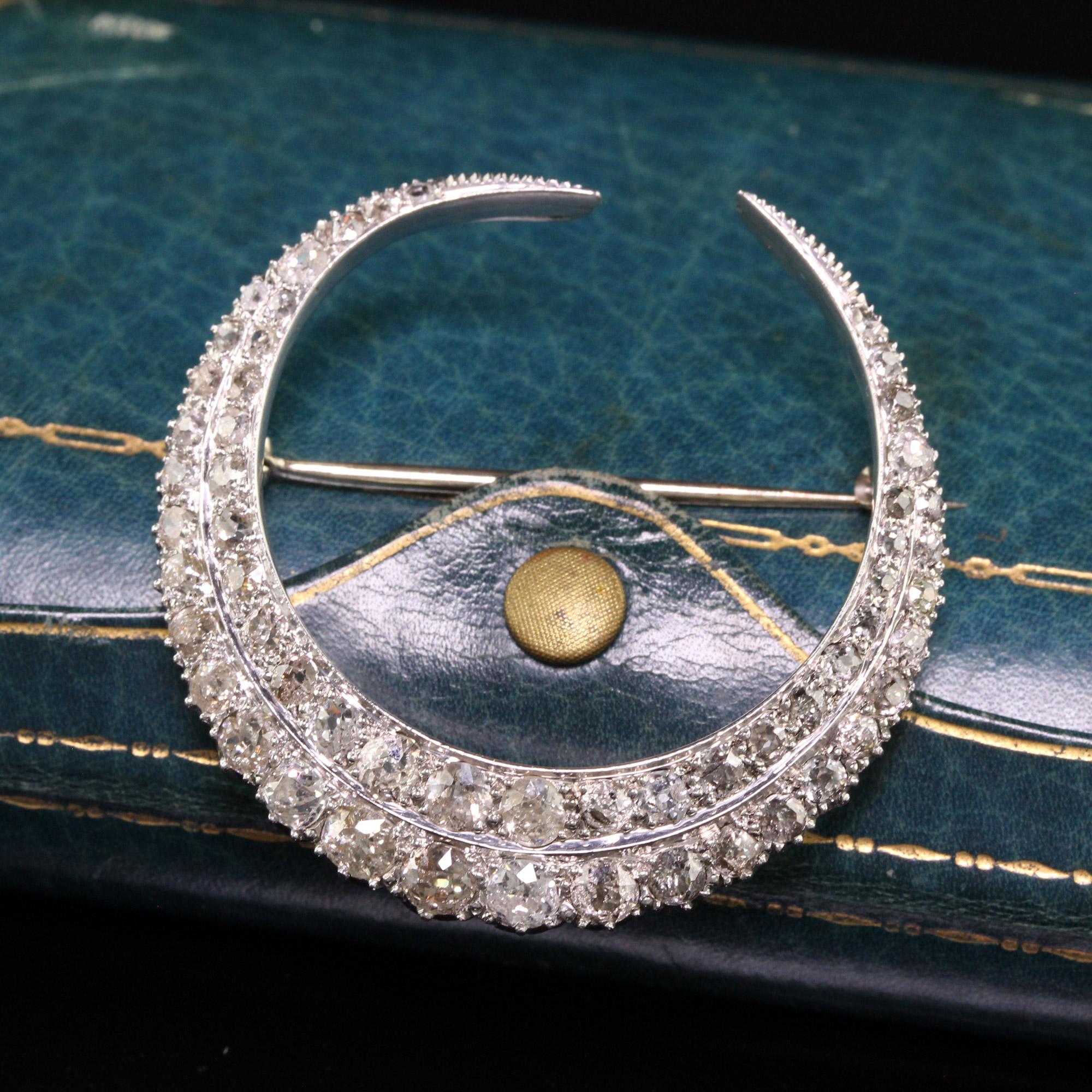 Antique Art Deco Platinum Old Mine Diamond Crescent Pin In Good Condition In Great Neck, NY