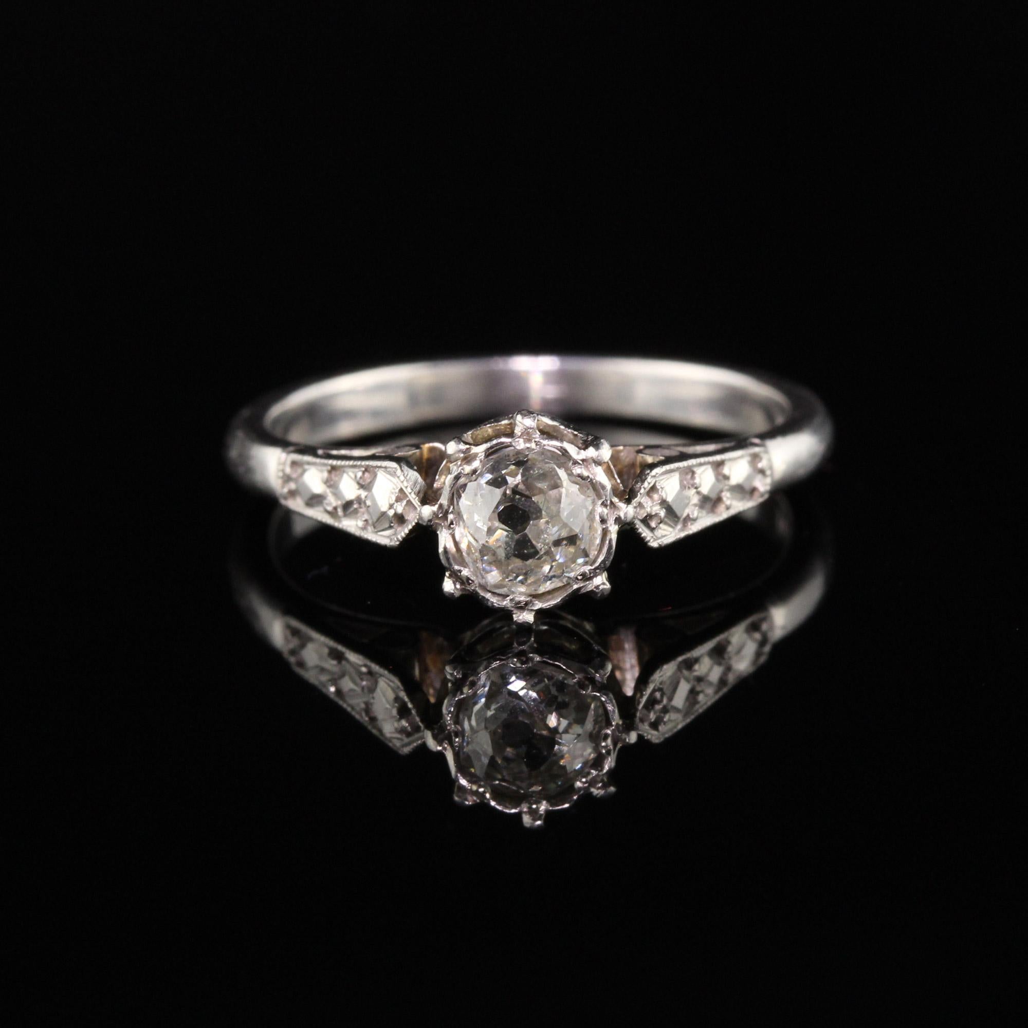 Old Mine Cut Antique Art Deco Platinum Old Mine Diamond Engagement Ring For Sale