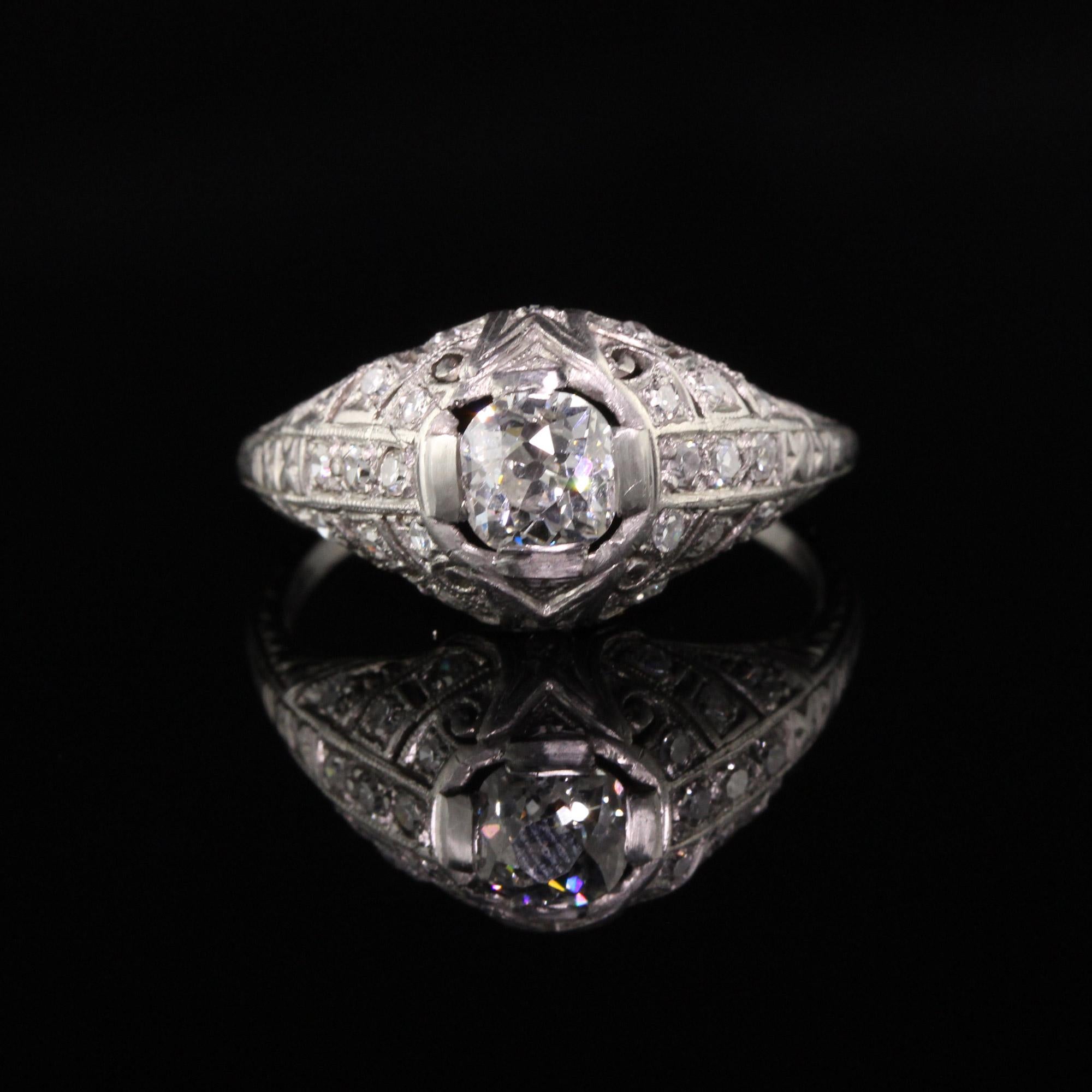 Old Mine Cut Antique Art Deco Platinum Old Mine Diamond Engagement Ring
