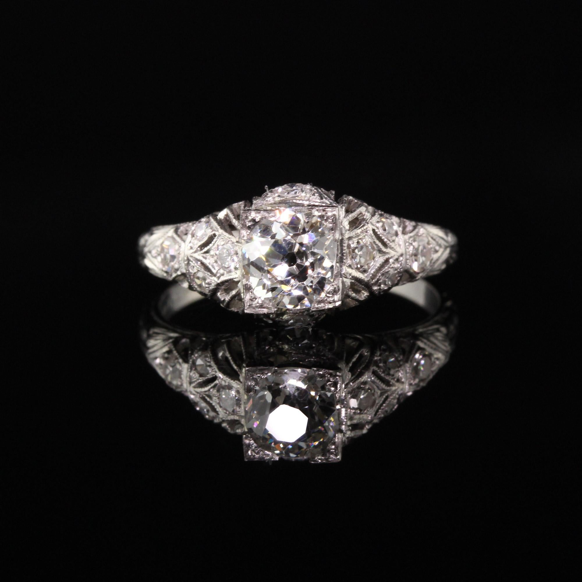 Old Mine Cut Antique Art Deco Platinum Old Mine Diamond Engagement Ring