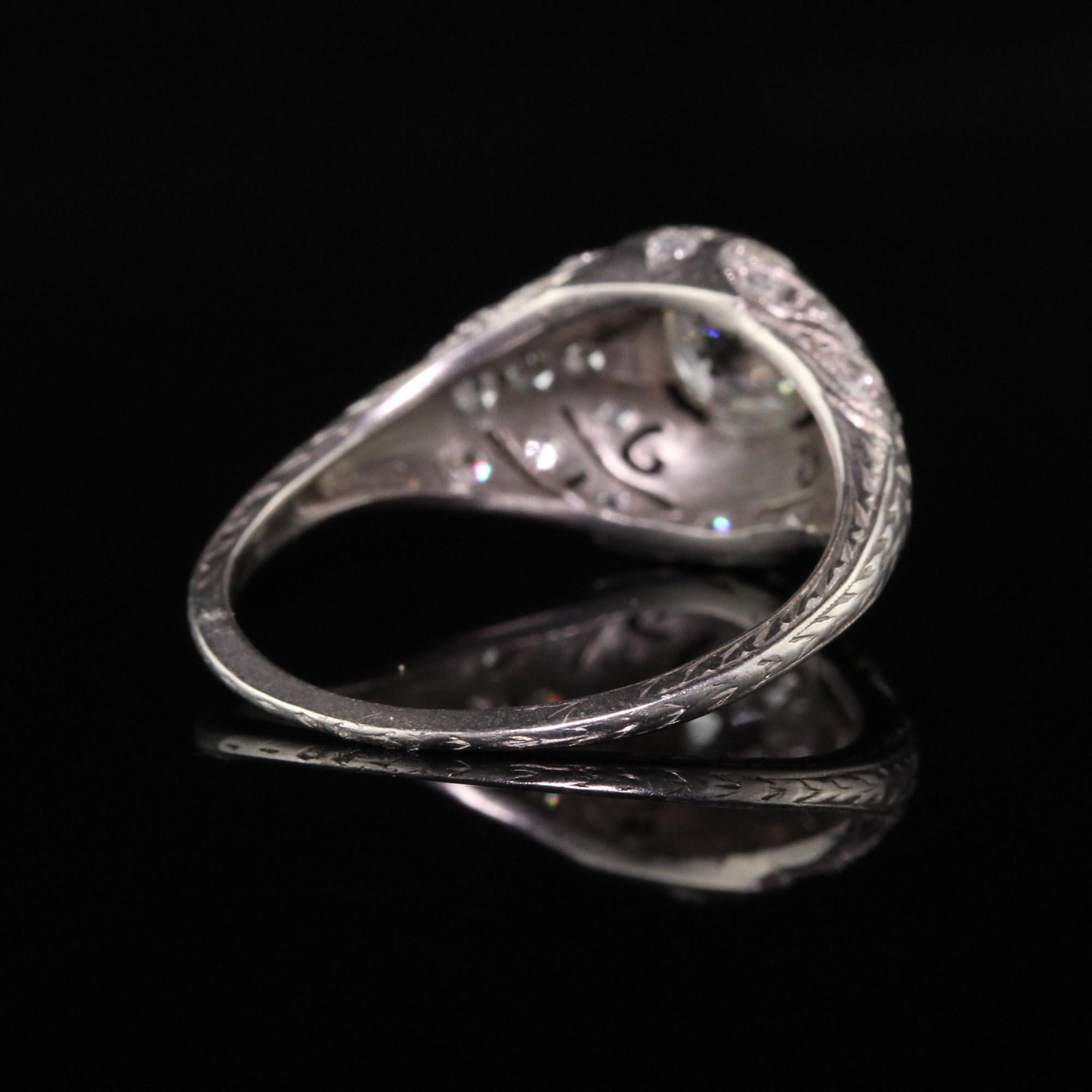 Antique Art Deco Platinum Old Mine Diamond Engagement Ring In Good Condition In Great Neck, NY