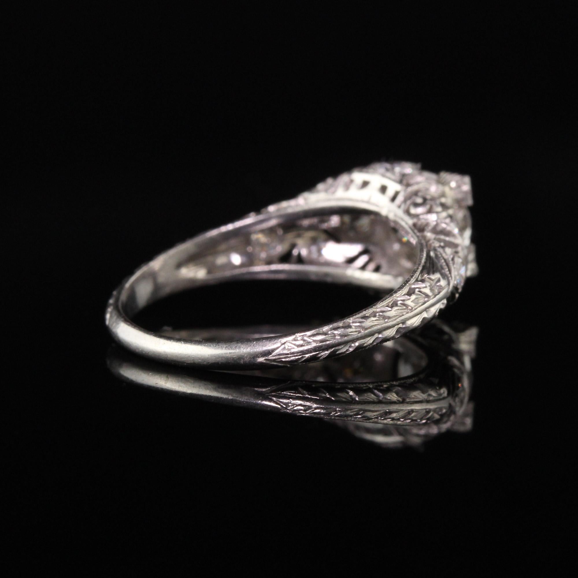 Antique Art Deco Platinum Old Mine Diamond Engagement Ring In Good Condition In Great Neck, NY