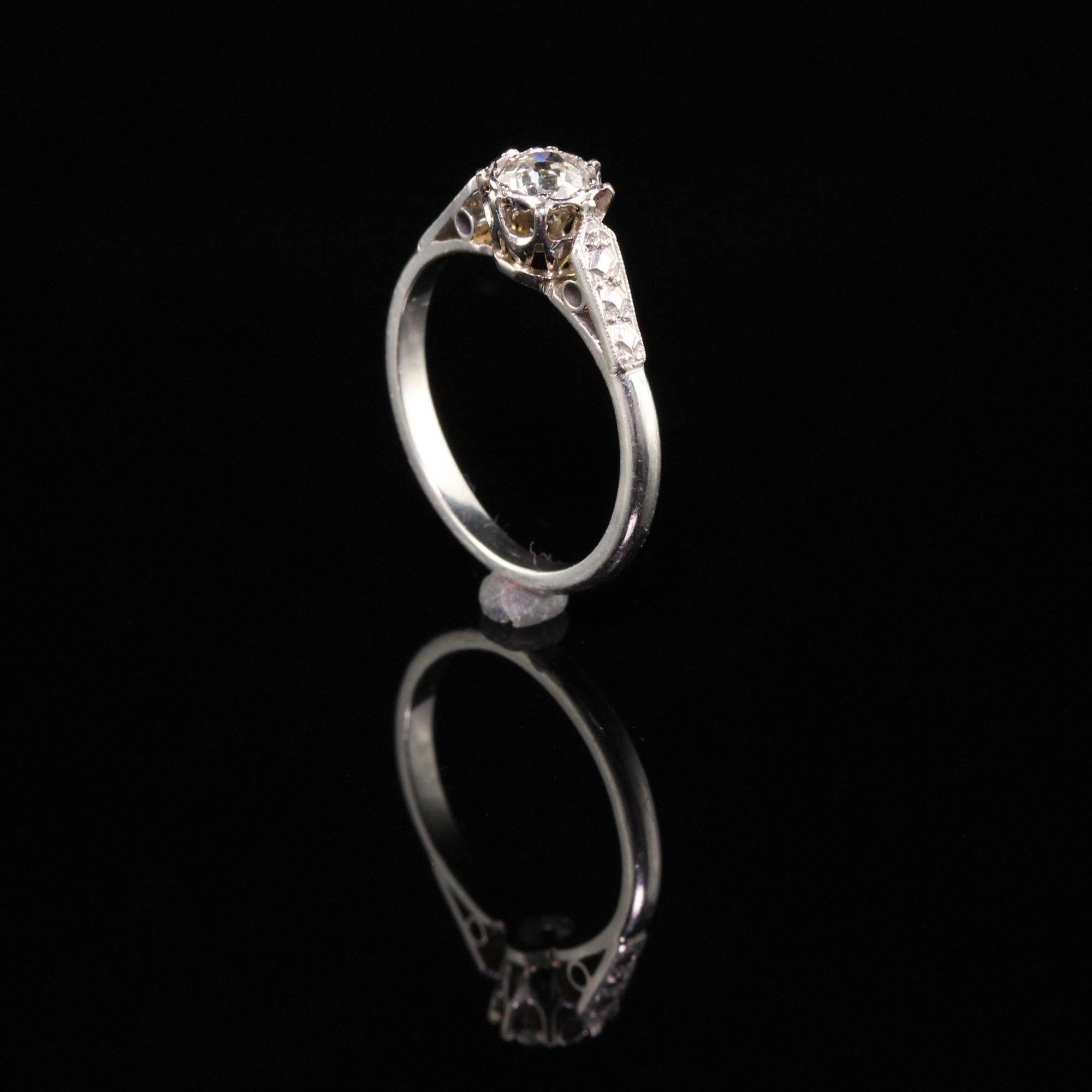 Women's Antique Art Deco Platinum Old Mine Diamond Engagement Ring For Sale
