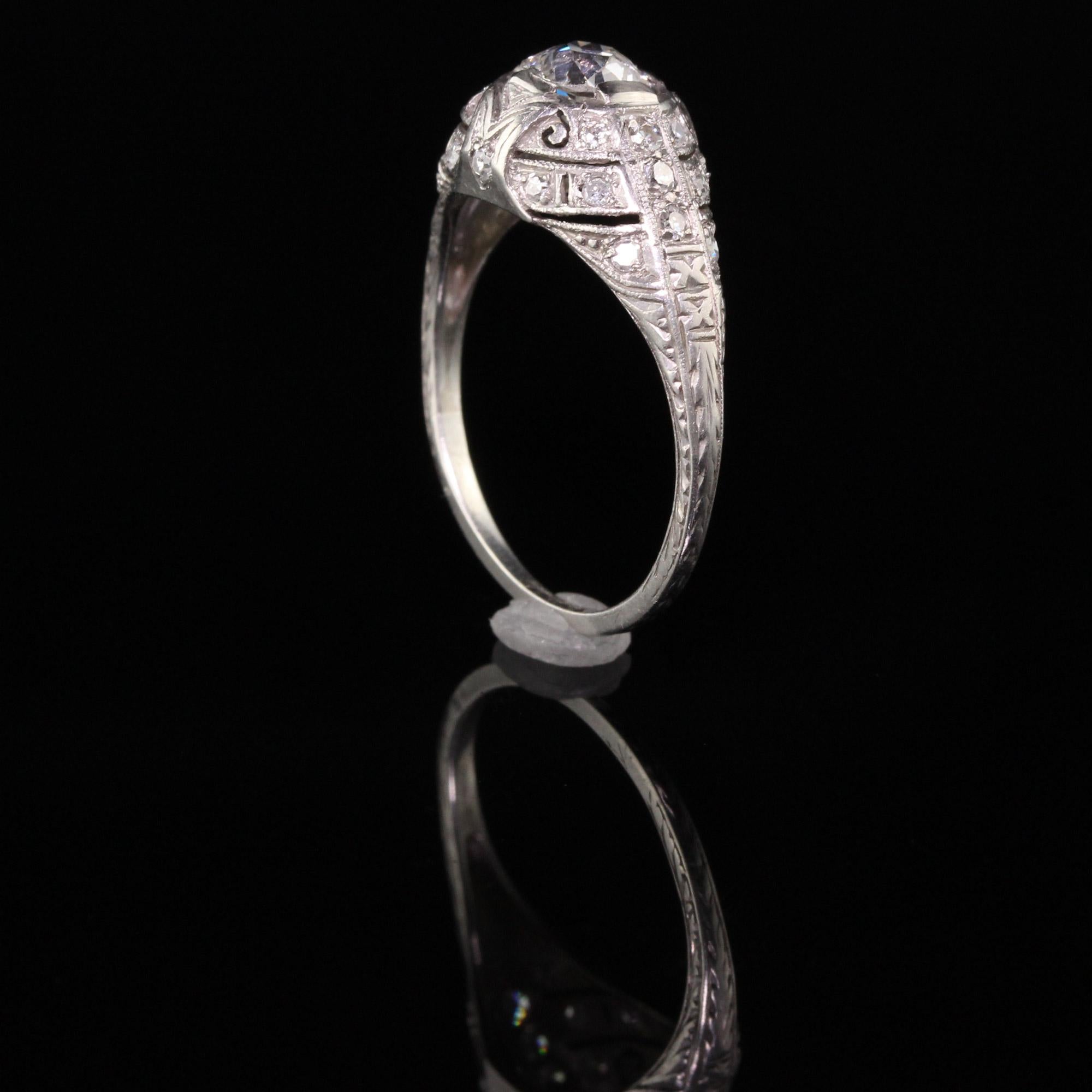 Women's or Men's Antique Art Deco Platinum Old Mine Diamond Engagement Ring