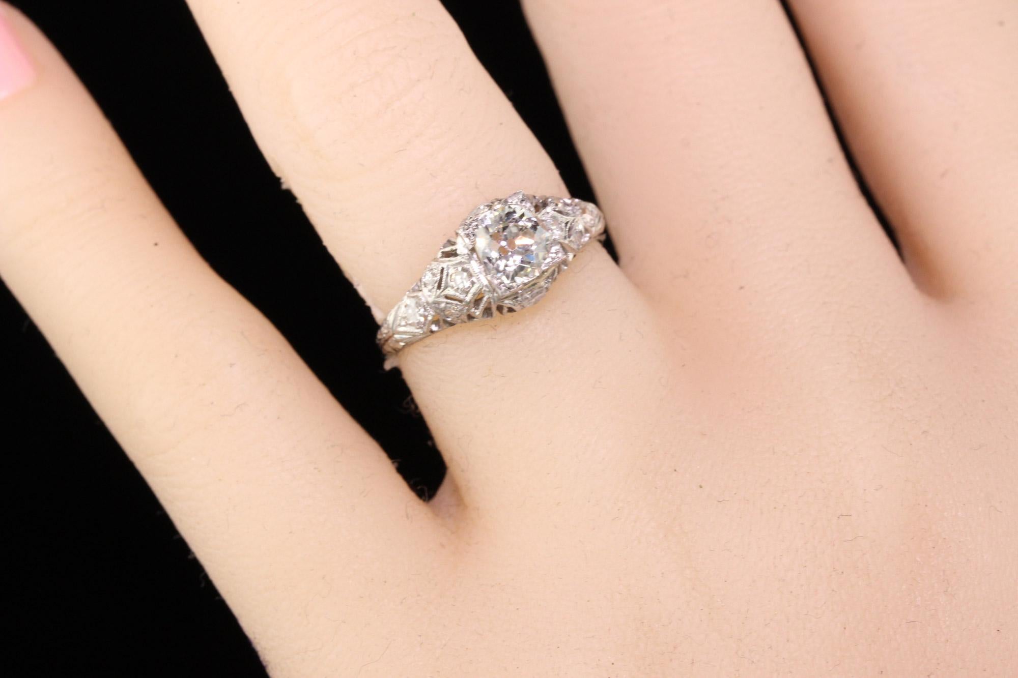 Antique Art Deco Platinum Old Mine Diamond Engagement Ring 1