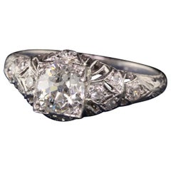 Antique Art Deco Platinum Old Mine Diamond Engagement Ring