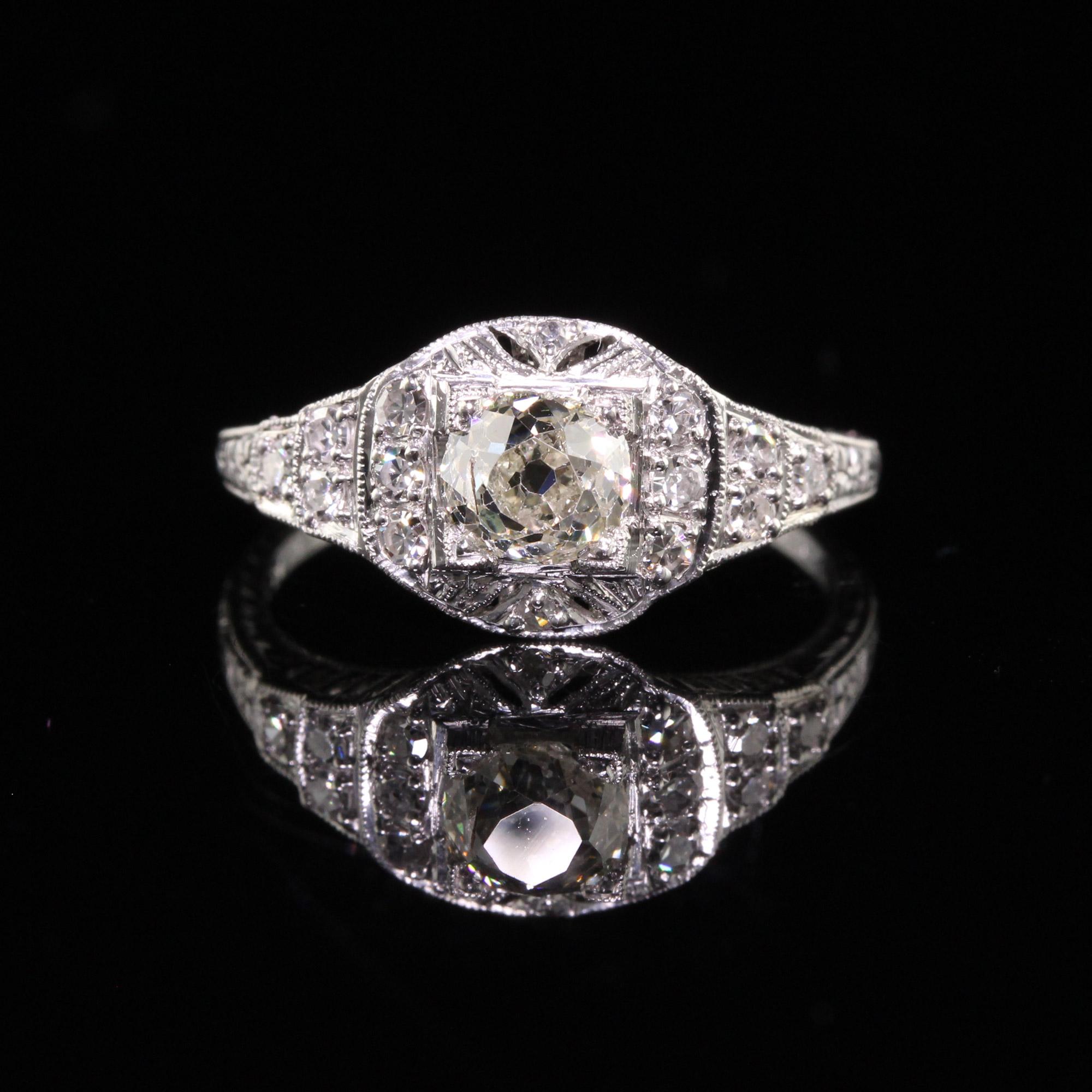 Old Mine Cut Antique Art Deco Platinum Old Mine Diamond Engagement Ring, GIA