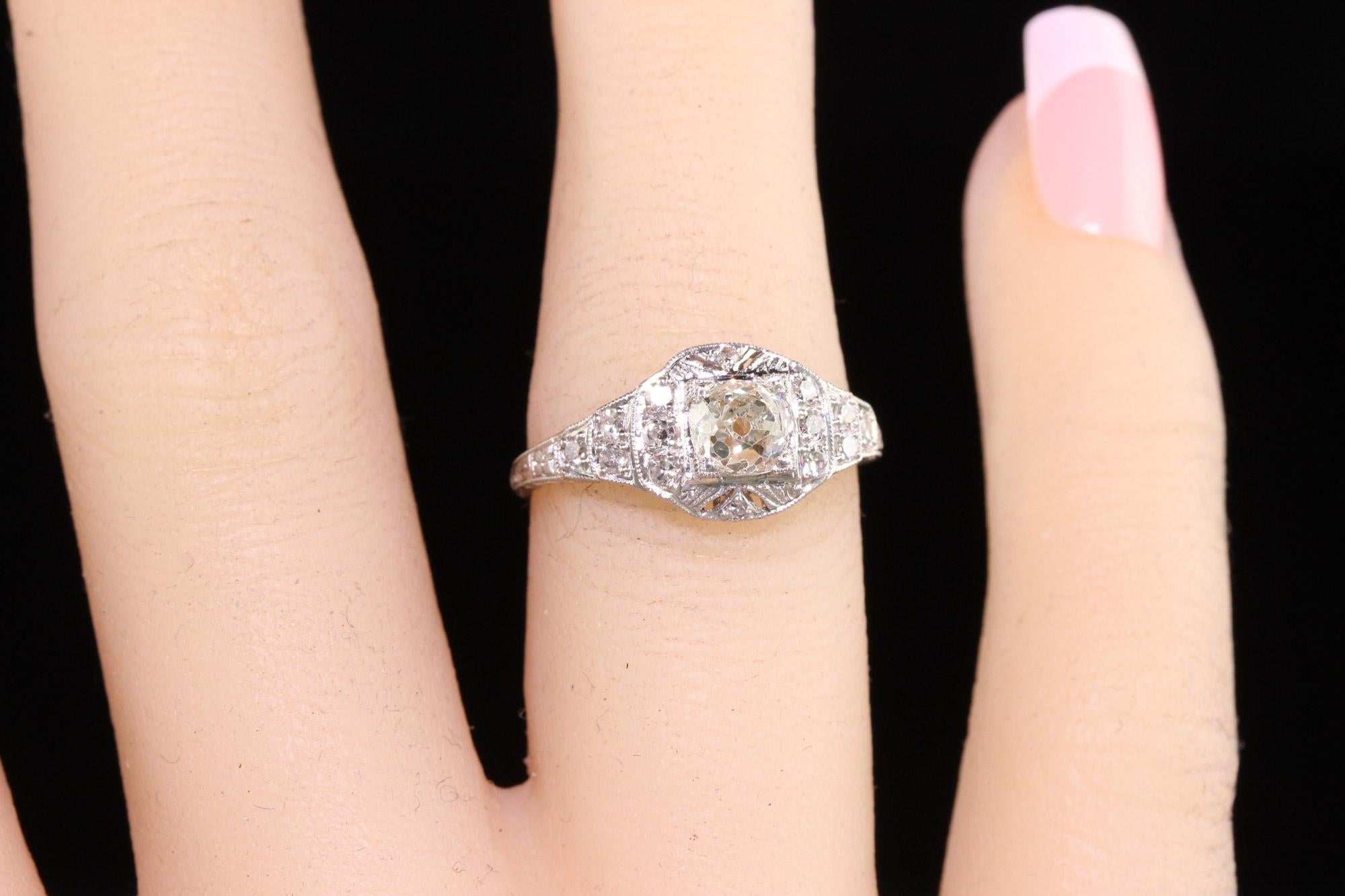 Antique Art Deco Platinum Old Mine Diamond Engagement Ring, GIA 1