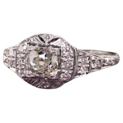 Antique Art Deco Platinum Old Mine Diamond Engagement Ring, GIA