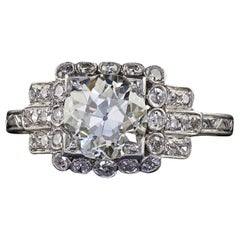 Bague de fiançailles Art déco ancienne en platine avec diamant taille vieille mine - GIA