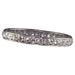 Antique Art Deco Platinum Old Mine Diamond Engraved Eternity Band