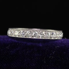 Antique Art Deco Platinum Old Mine Diamond Engraved Eternity Band - Size 7 3/4