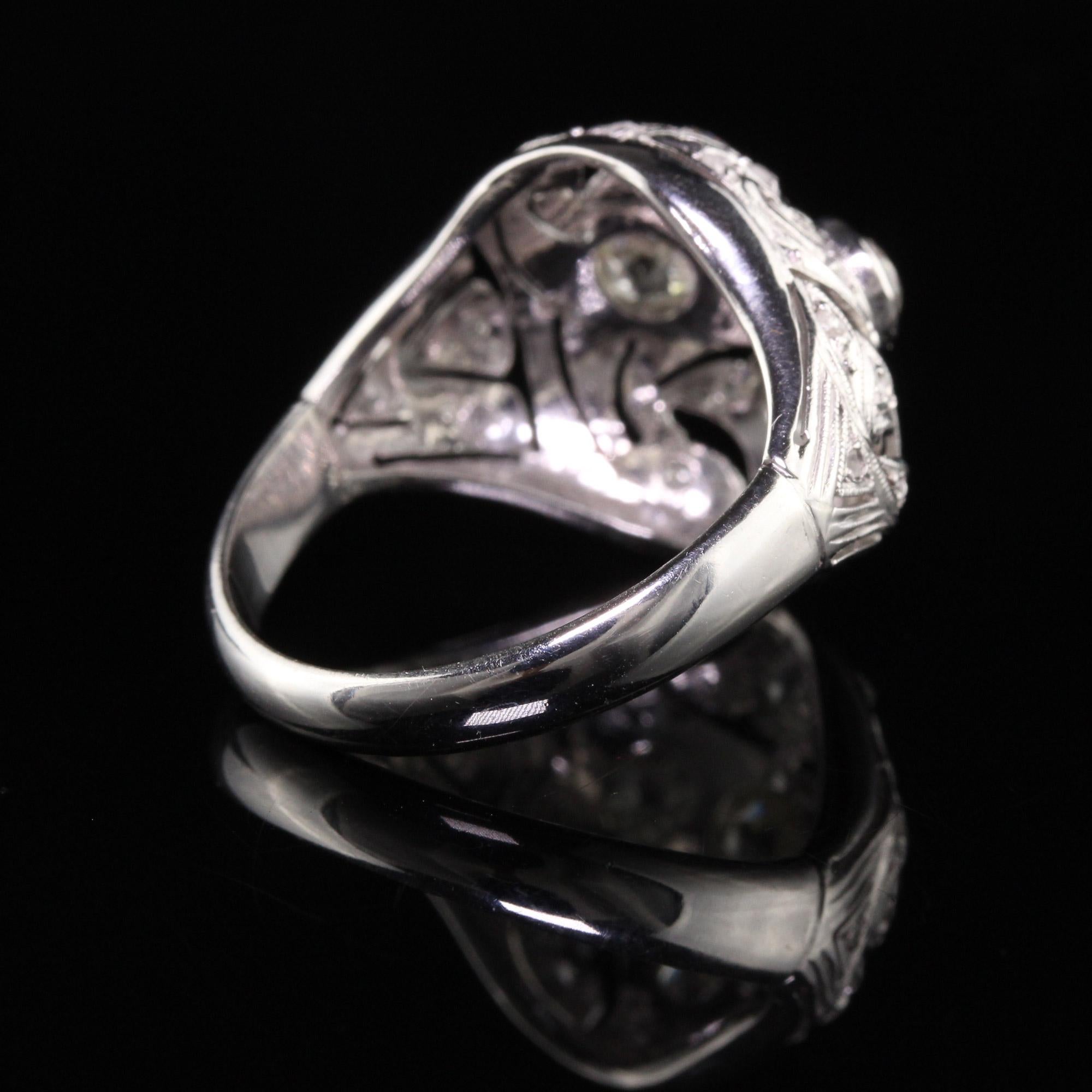 Women's Antique Art Deco Platinum Old Mine Diamond Filigree Cocktail Ring For Sale
