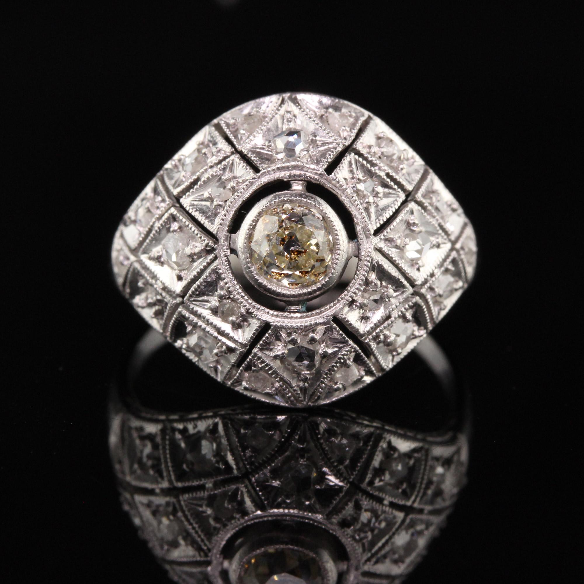 Antique Art Deco Platinum Old Mine Diamond Filigree Domed Ring In Good Condition For Sale In Great Neck, NY