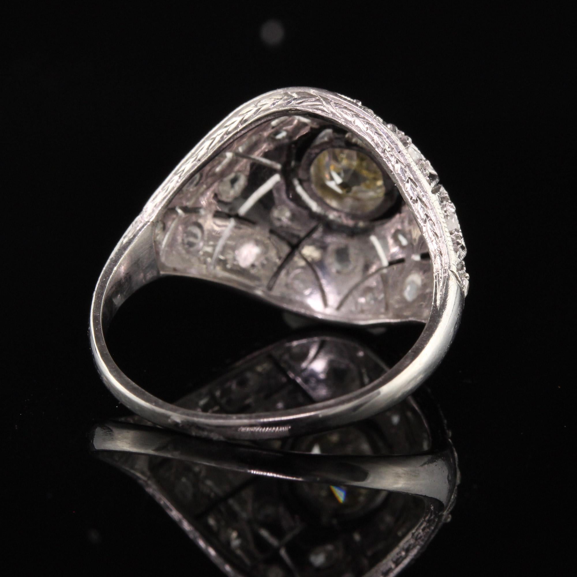 Women's Antique Art Deco Platinum Old Mine Diamond Filigree Domed Ring For Sale