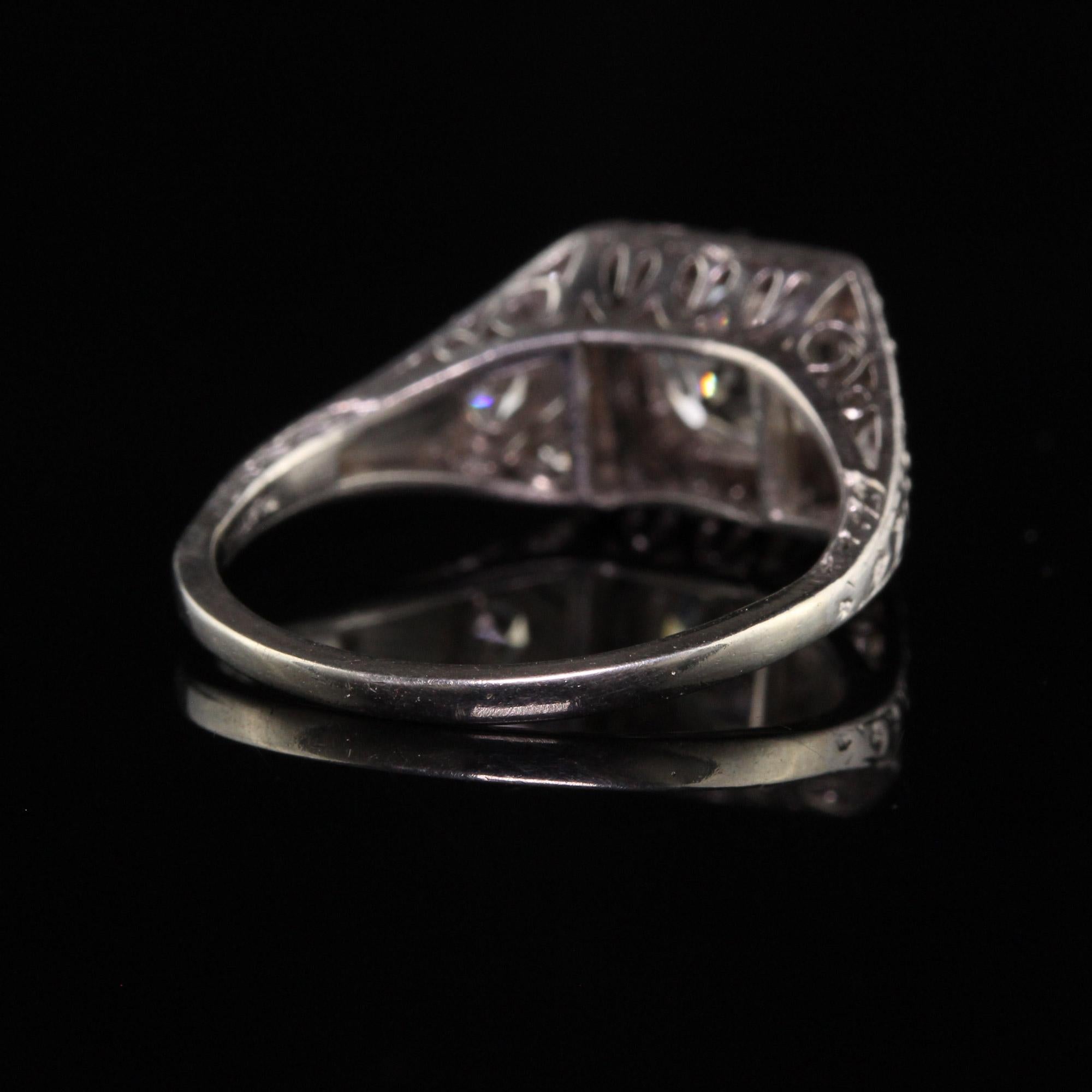 Antique Art Deco Platinum Old Mine Diamond Filigree Engagement Ring In Good Condition In Great Neck, NY