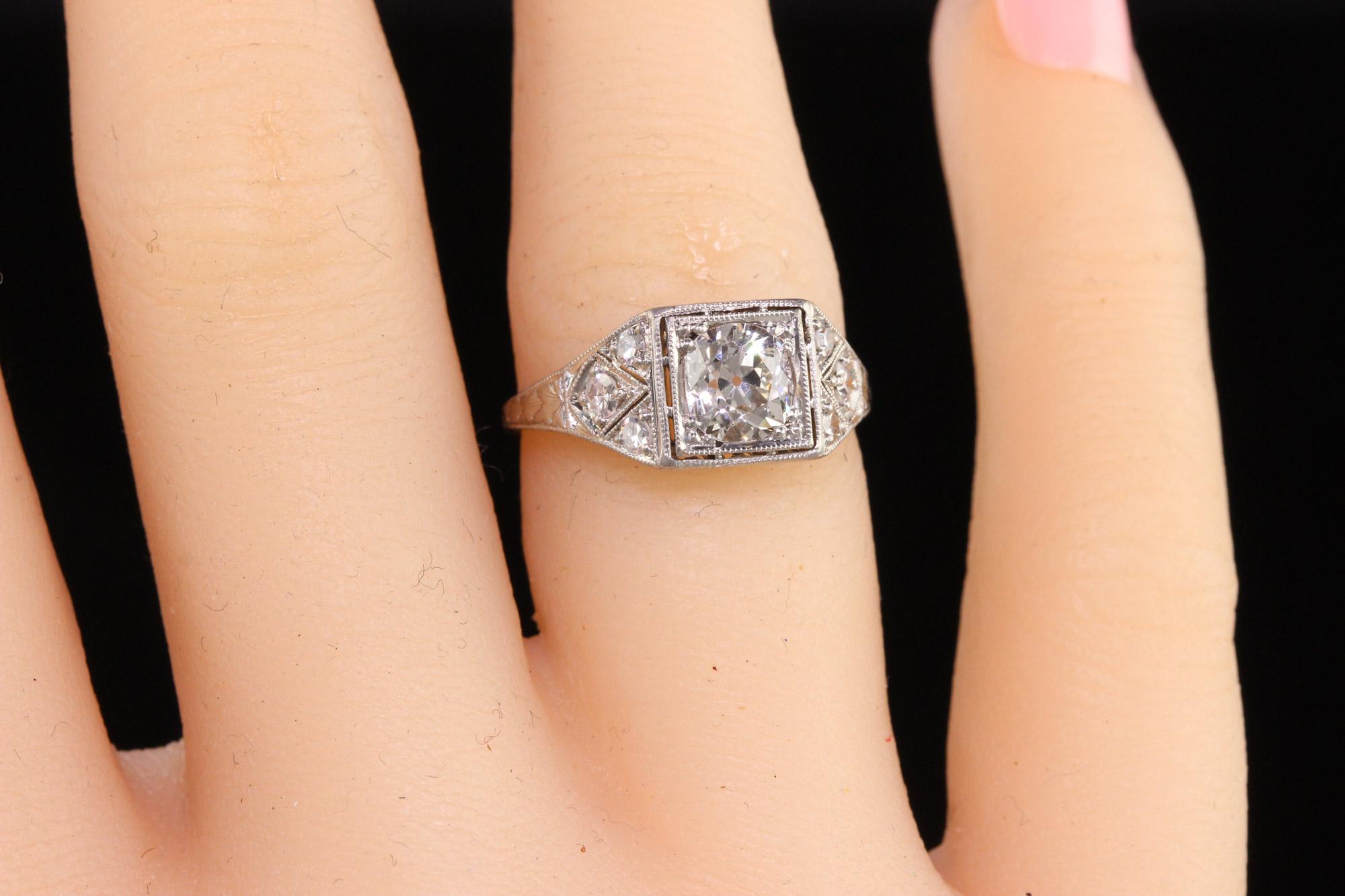 Antique Art Deco Platinum Old Mine Diamond Filigree Engagement Ring 1