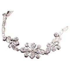 Antique Art Deco Platinum Old Mine Diamond Flower Bracelet