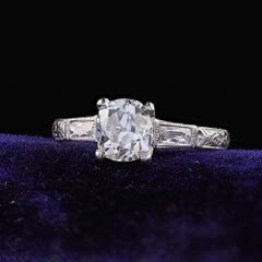 Antique Art Deco Platinum Old Mine Diamond French Cut Engagement Ring - GIA