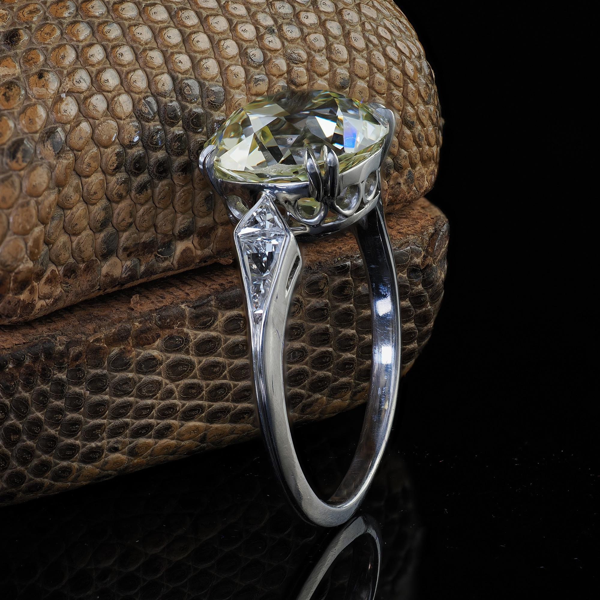 Old Mine Cut Antique Art Deco Platinum Old Mine Diamond French Cut Engagement Ring - GIA For Sale