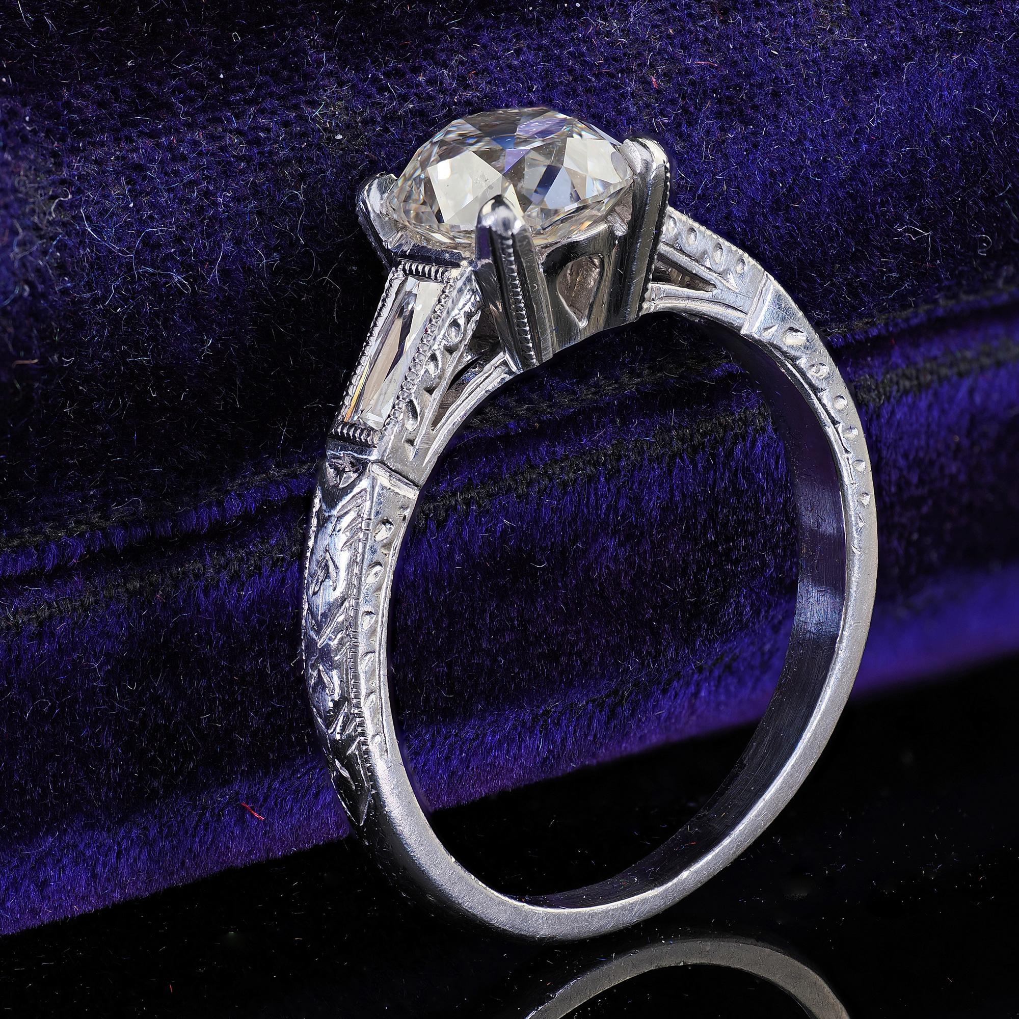 Old Mine Cut Antique Art Deco Platinum Old Mine Diamond French Cut Engagement Ring - GIA