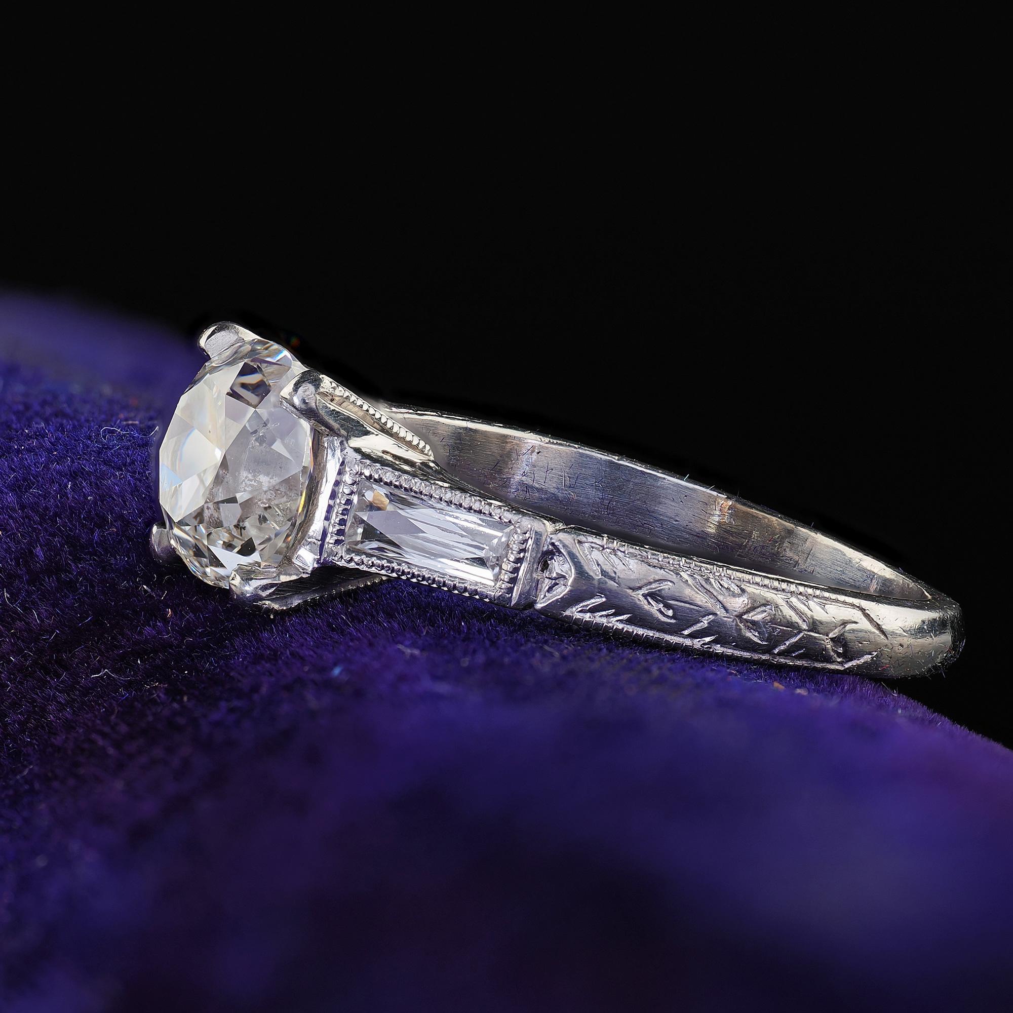 Antique Art Deco Platinum Old Mine Diamond French Cut Engagement Ring - GIA 1