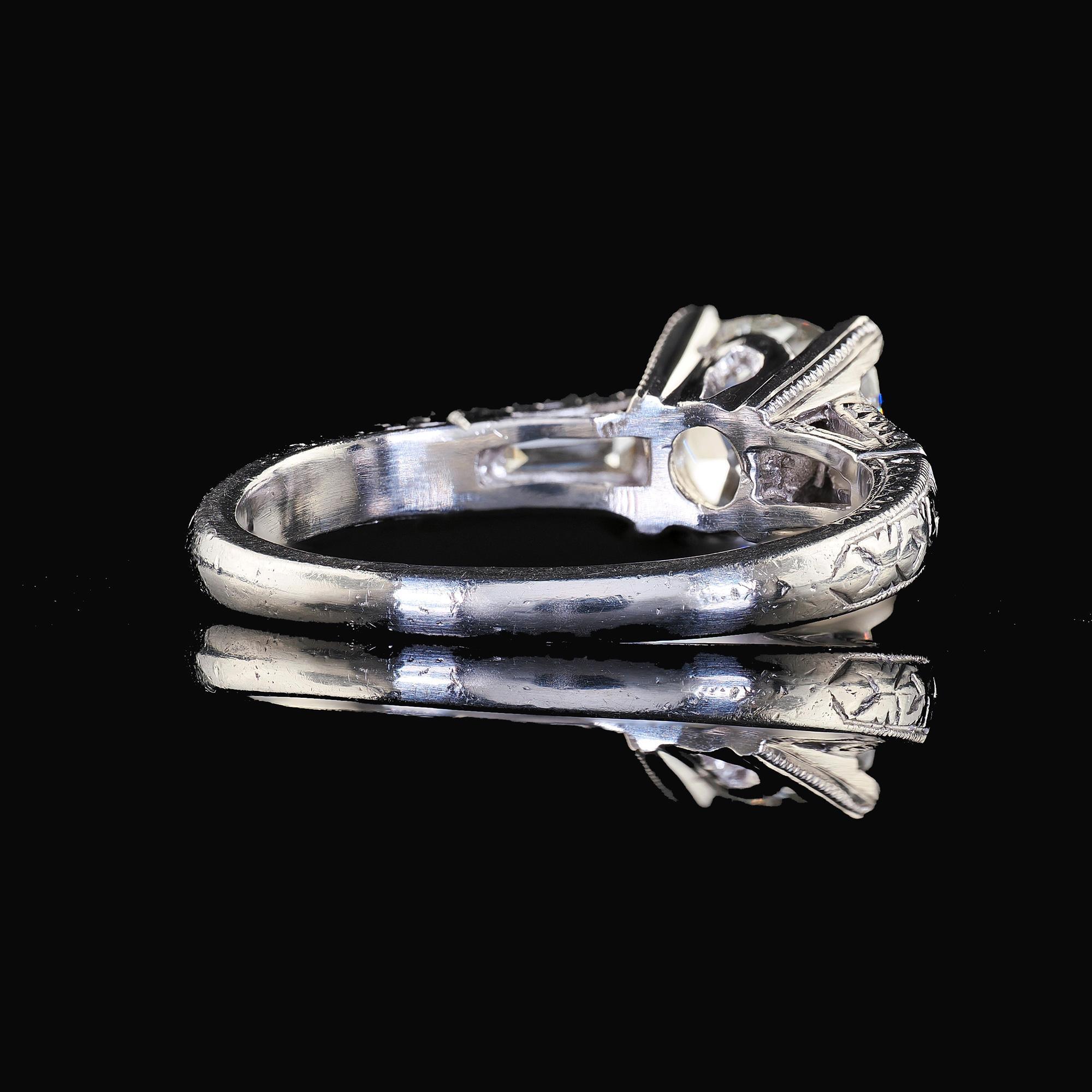 Antique Art Deco Platinum Old Mine Diamond French Cut Engagement Ring - GIA 3