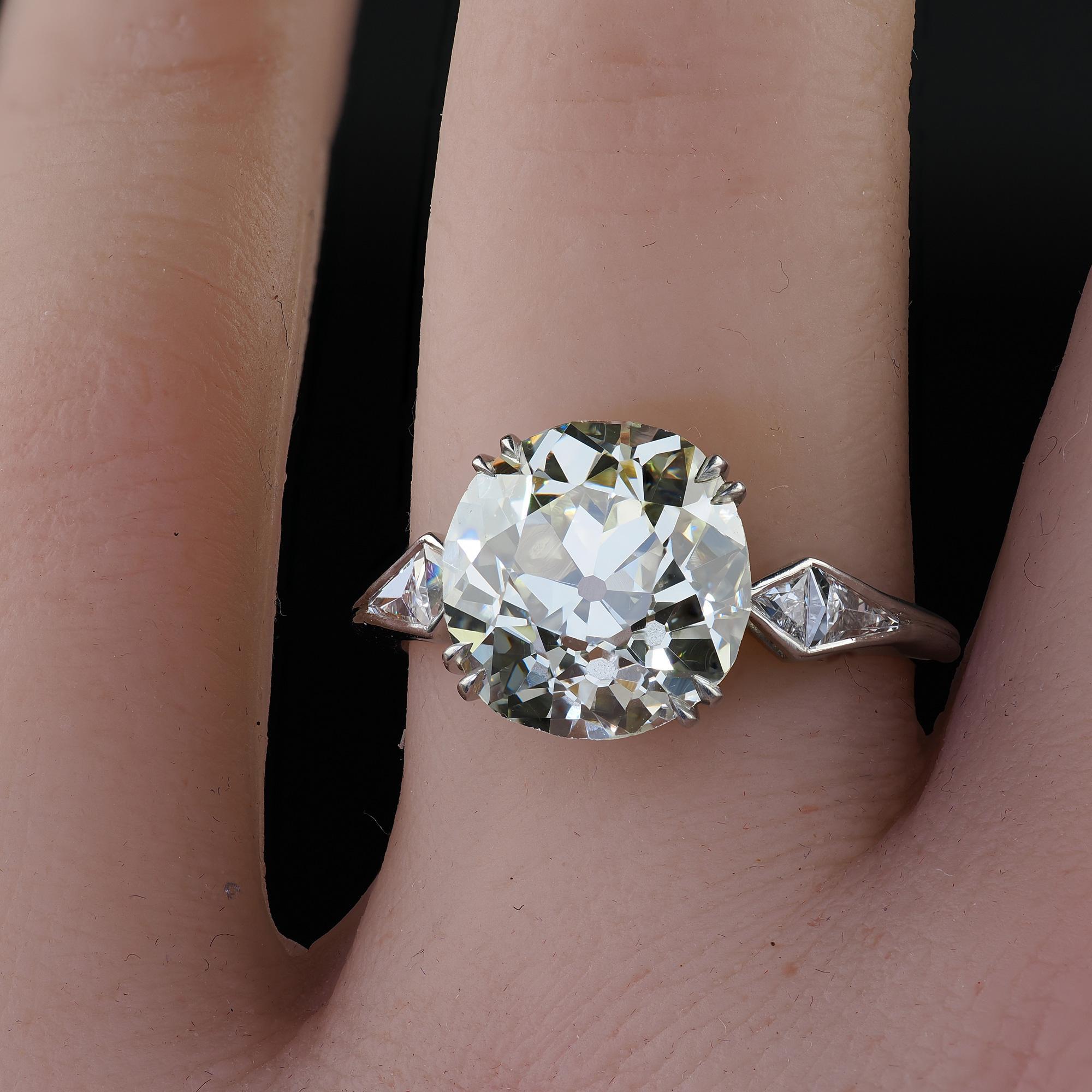 Antique Art Deco Platinum Old Mine Diamond French Cut Engagement Ring - GIA For Sale 4