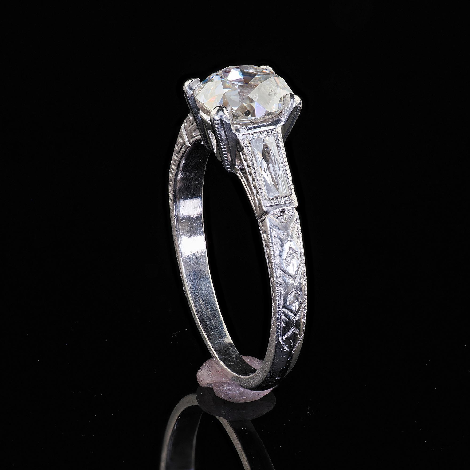 Antique Art Deco Platinum Old Mine Diamond French Cut Engagement Ring - GIA 4
