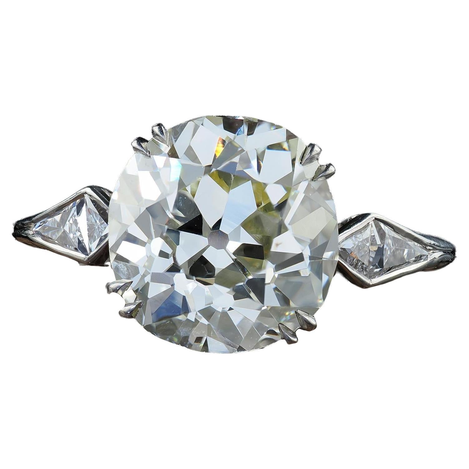 Antique Art Deco Platinum Old Mine Diamond French Cut Engagement Ring - GIA