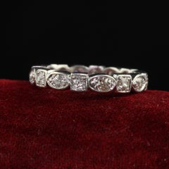 Antique Art Deco Platinum Old Mine Diamond Geometric Eternity Band - Size 6 1/2