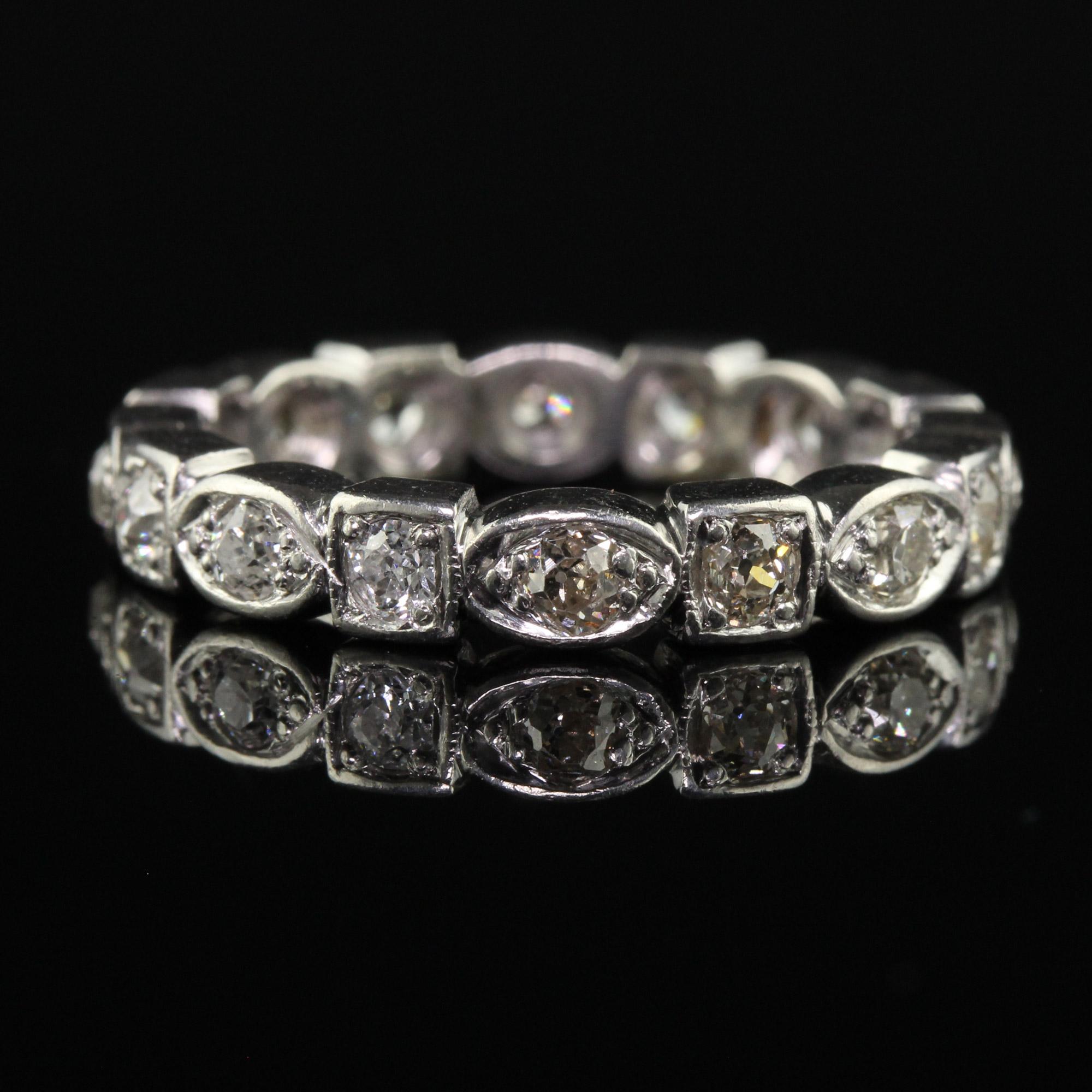 Antique Art Deco Platinum Old Mine Diamond Geometric Eternity Band - Size 6 1/2 In Good Condition For Sale In Great Neck, NY