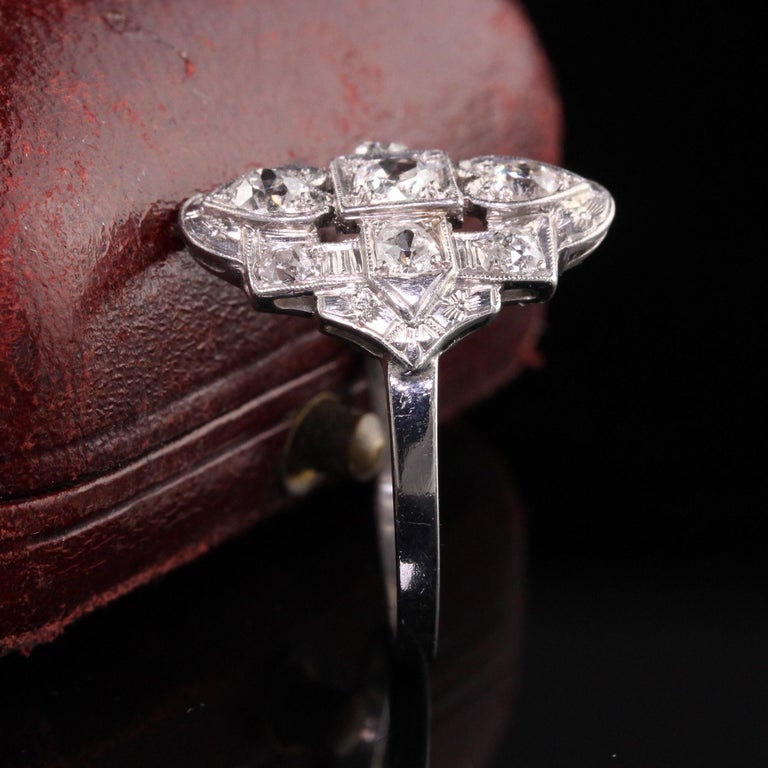 Antique Art Deco Platinum Old Mine Diamond Heart Design Shield Ring For ...