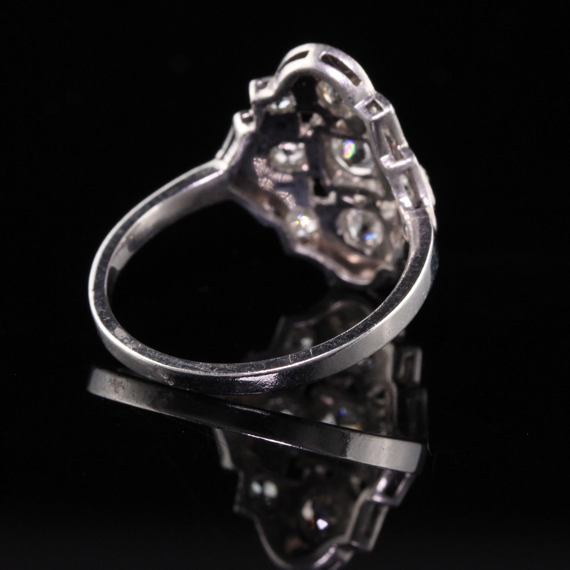 Women's Antique Art Deco Platinum Old Mine Diamond Heart Design Shield Ring