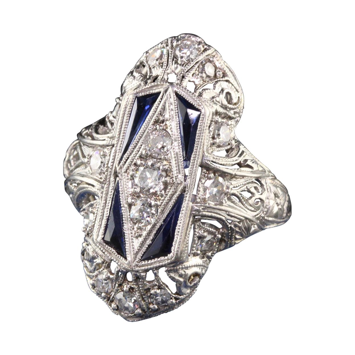 Antique Art Deco Platinum Old Mine Diamond Shield Ring
