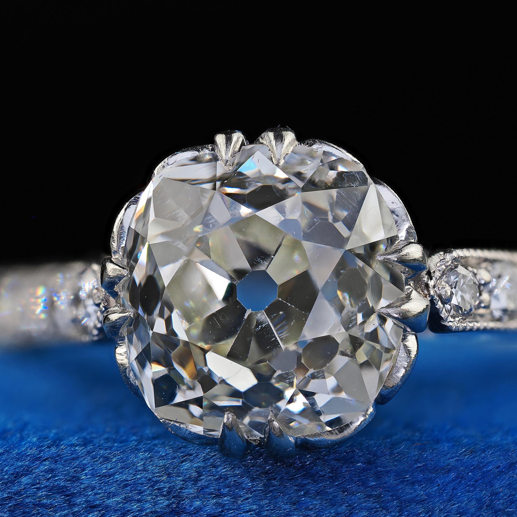 Donna Anello di fidanzamento solitario con diamante Old Mine in platino Art Deco antico - GIA in vendita
