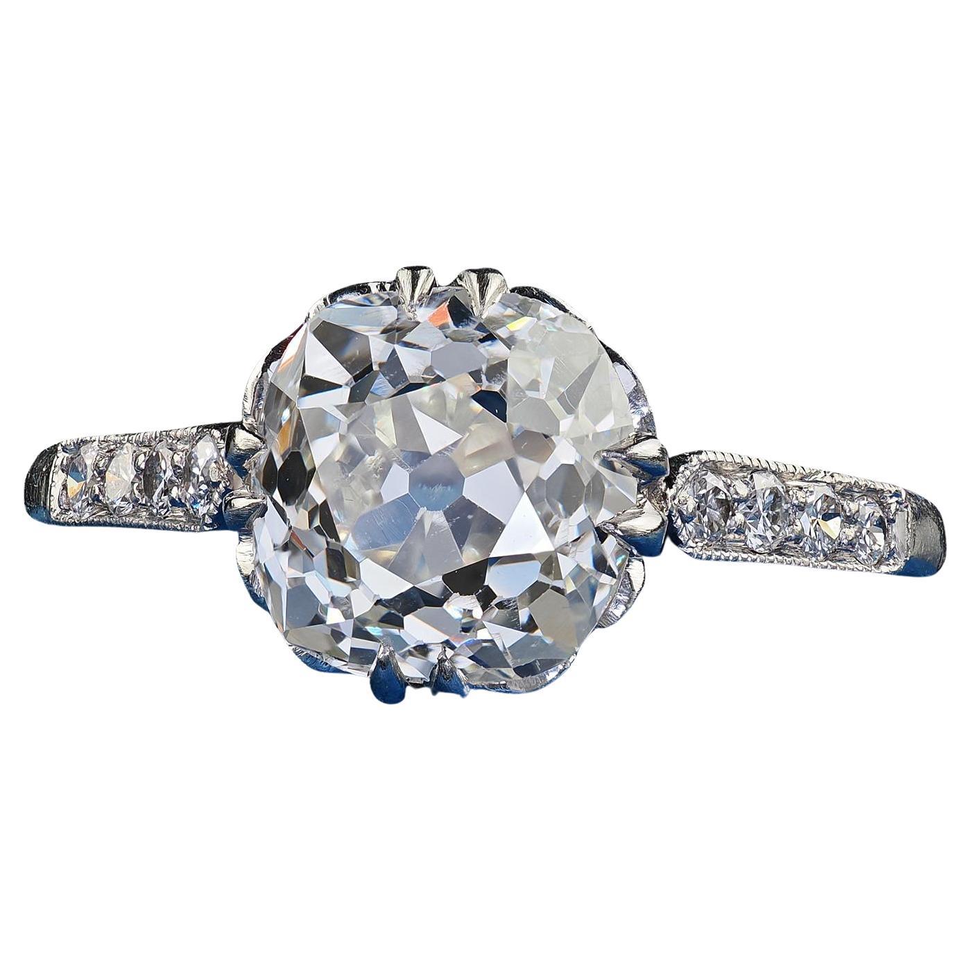 Antiker Art Deco Platin Verlobungsring mit Solitär aus Altminen-Diamant im Art déco-Stil - GIA