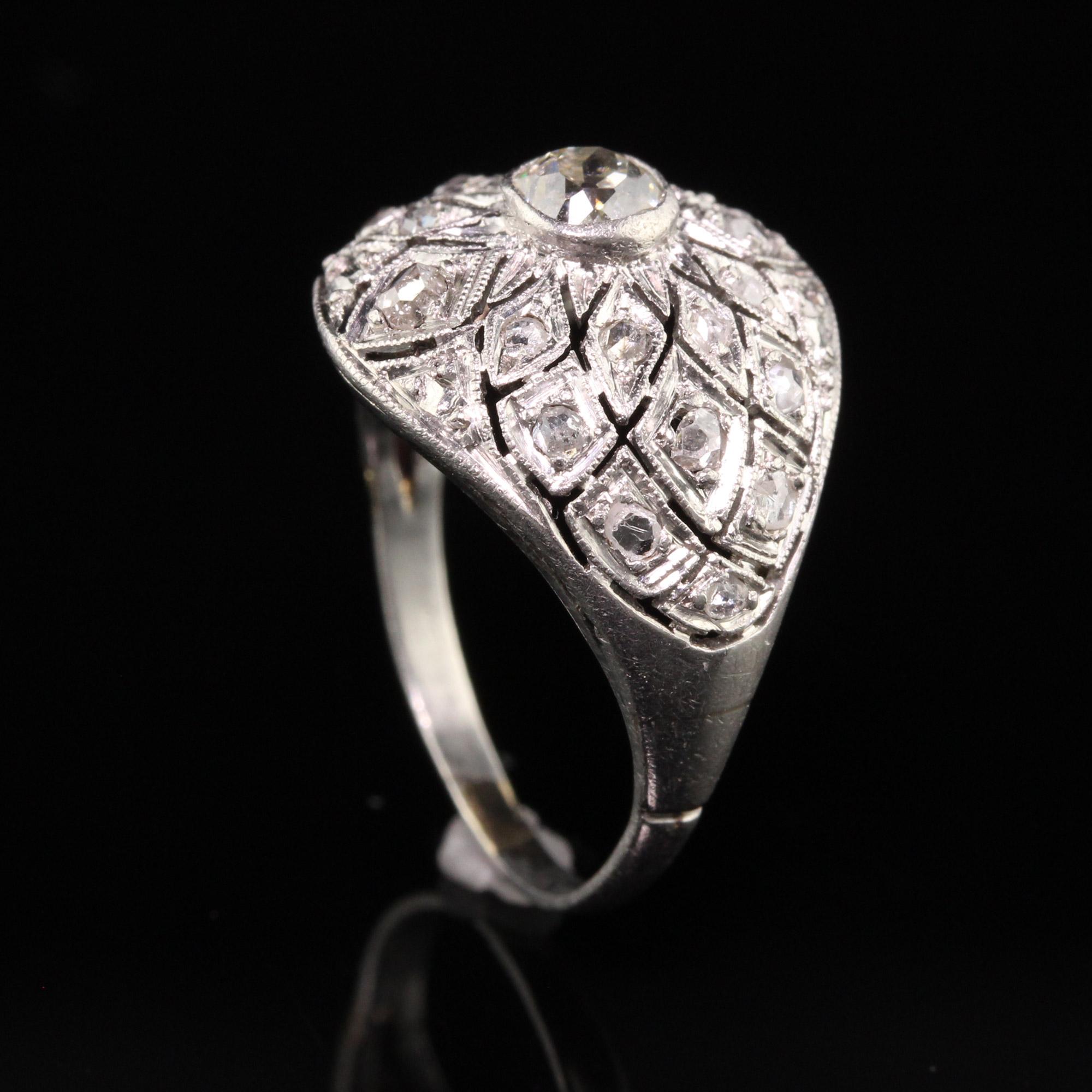 Antique Art Deco Platinum Old Mine Rose Cut Diamond Domed Bombe Ring 2
