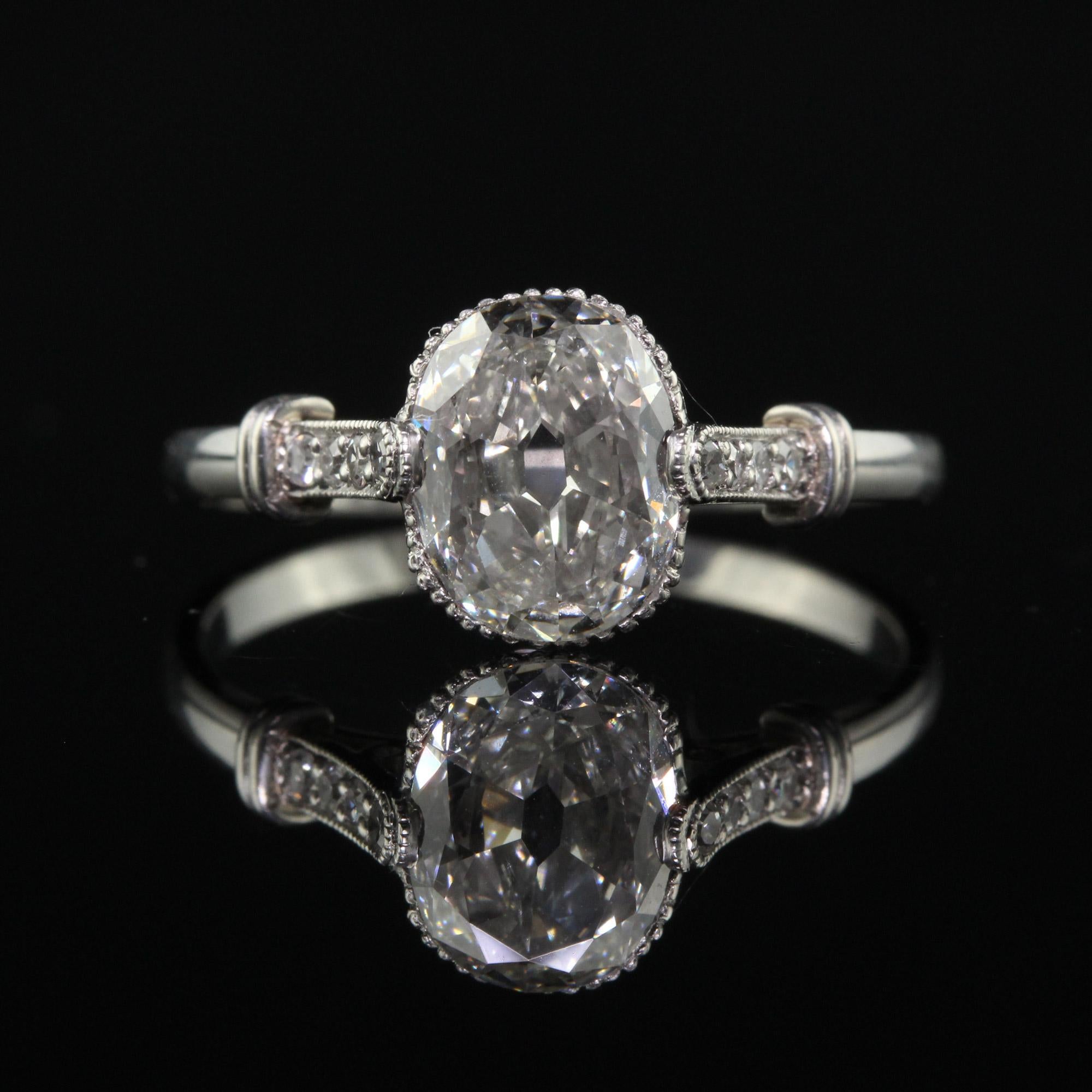 Antique Art Deco Platinum Old Oval Cut Diamond Engagement Ring For Sale 1