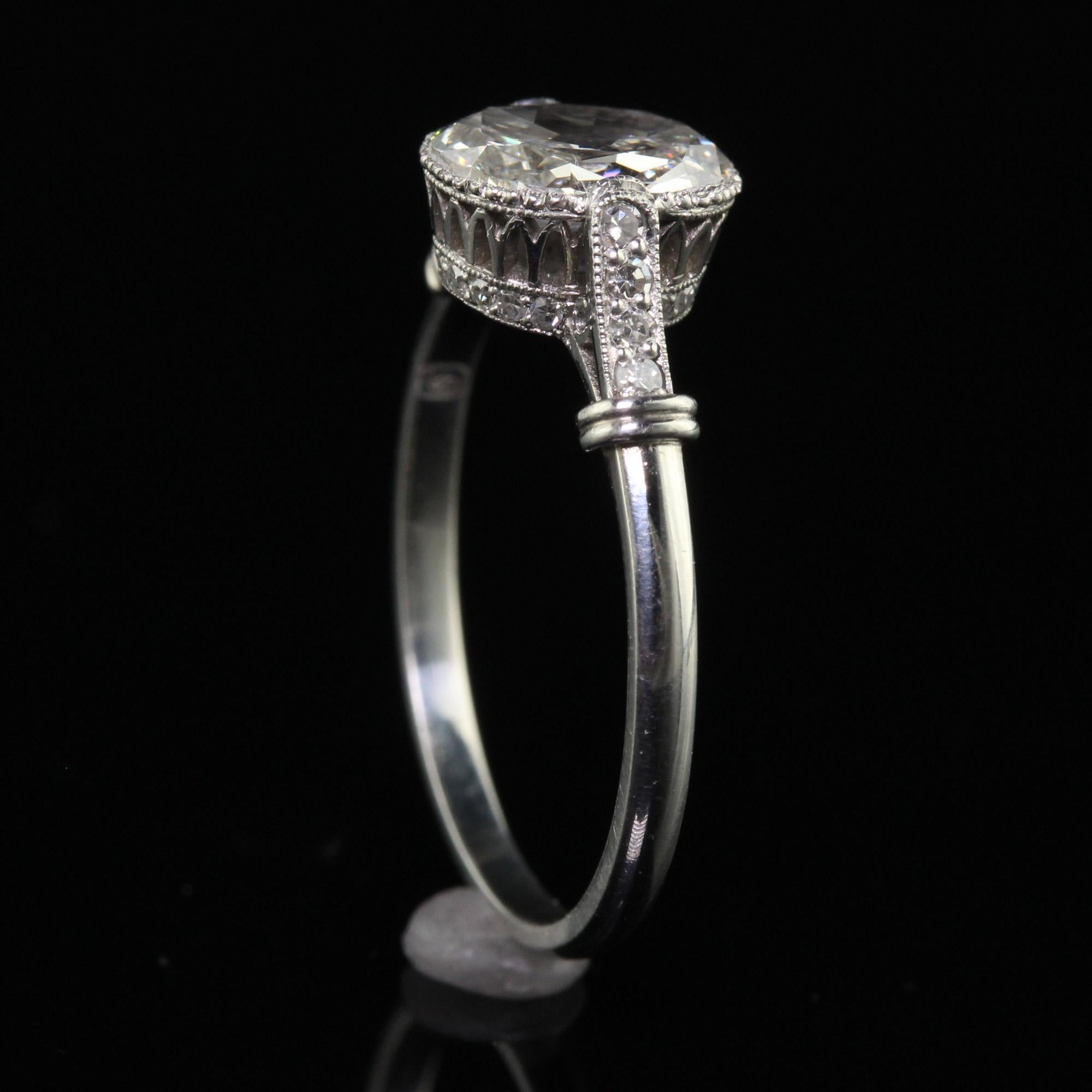 Antique Art Deco Platinum Old Oval Cut Diamond Engagement Ring For Sale 3