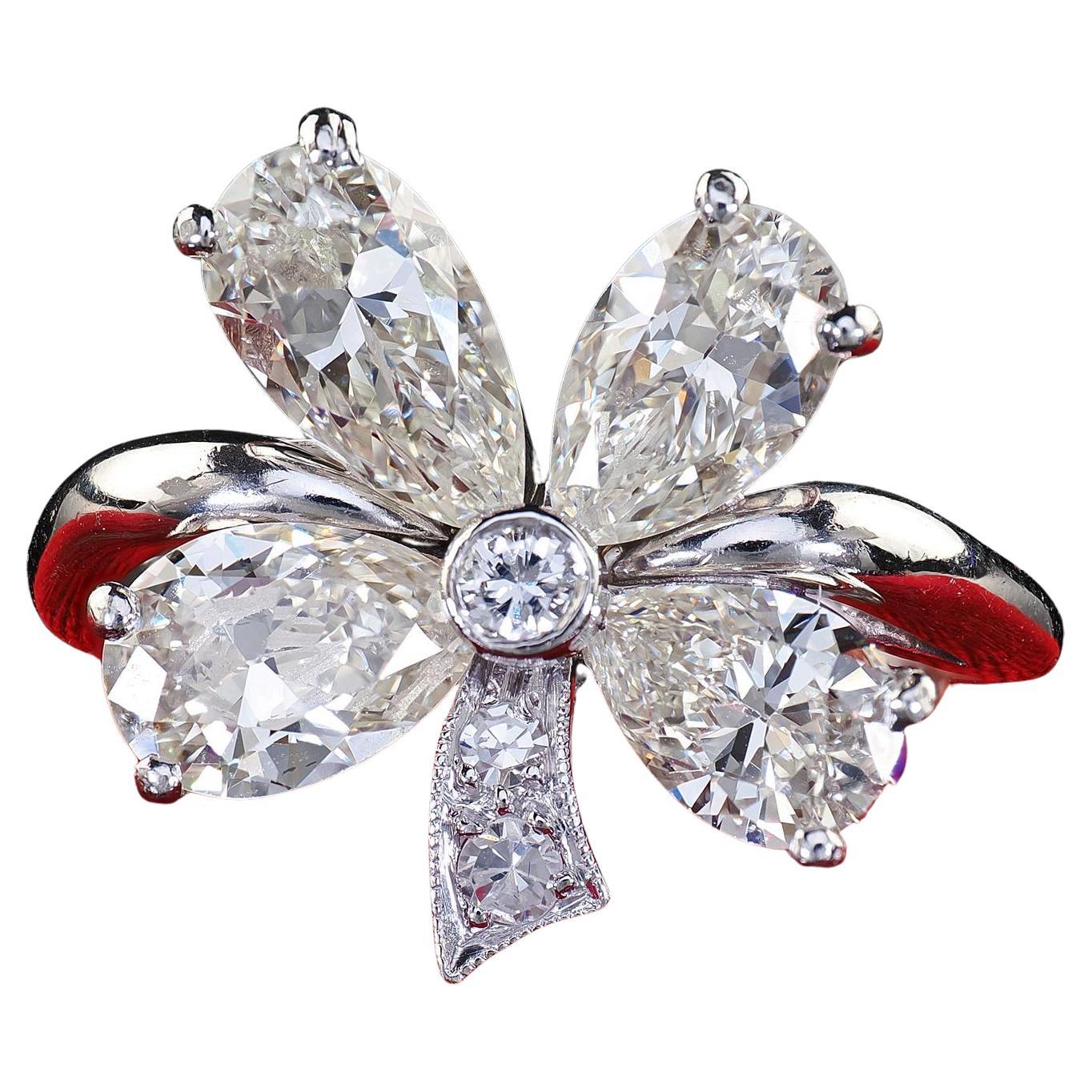 Antique Art Deco Platinum Old Pear Cut Diamond Four Leaf Clover Ring at ...