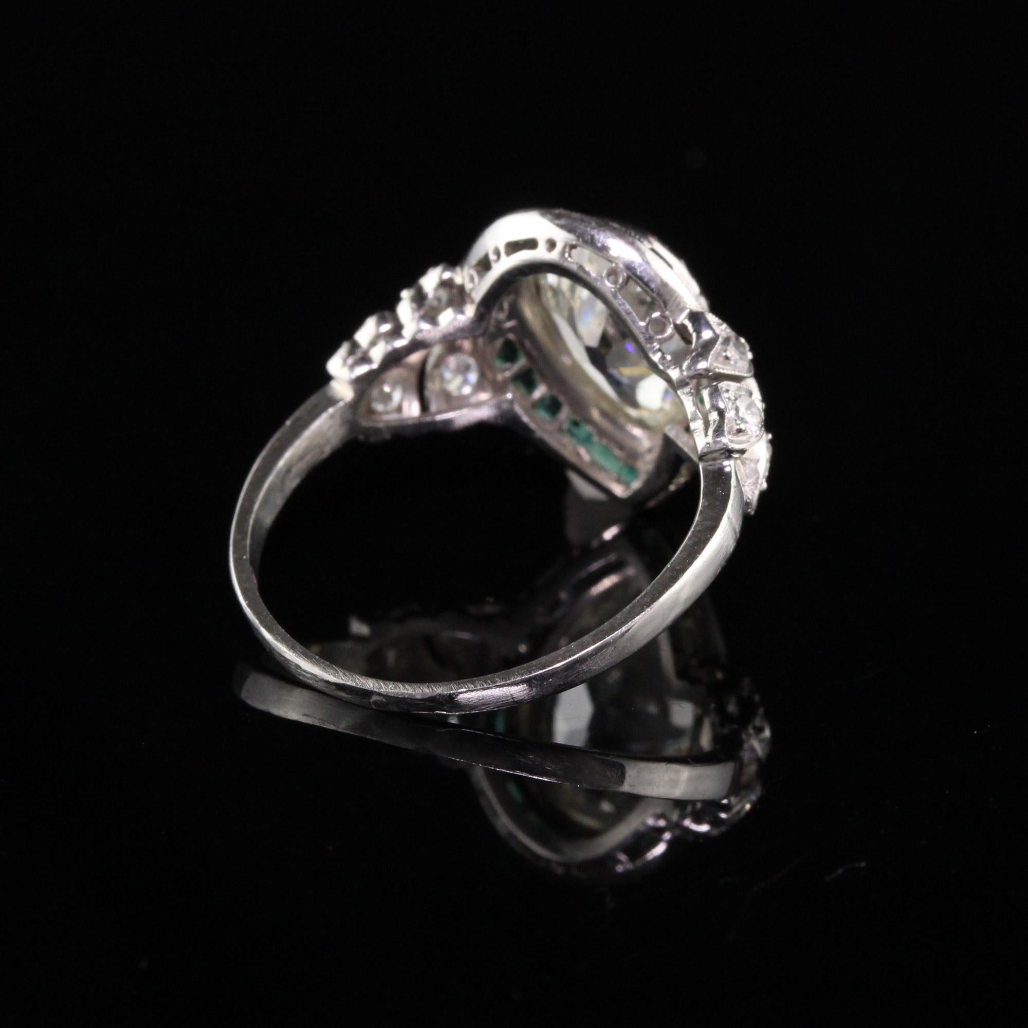 Pear Cut Antique Art Deco Platinum Old Pear Shape Diamond Emerald Halo Engagement Ring