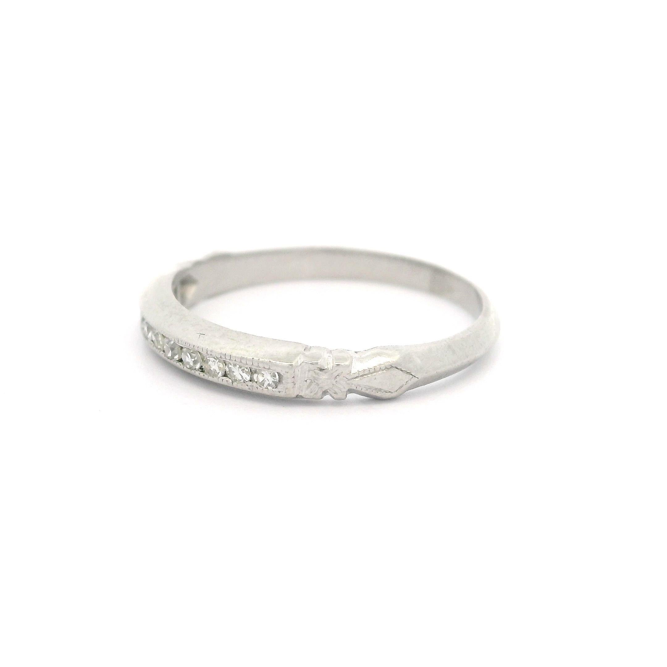 Antique Art Deco Platinum Old Single Cut Channel Set Diamond Petite Band Ring For Sale 7