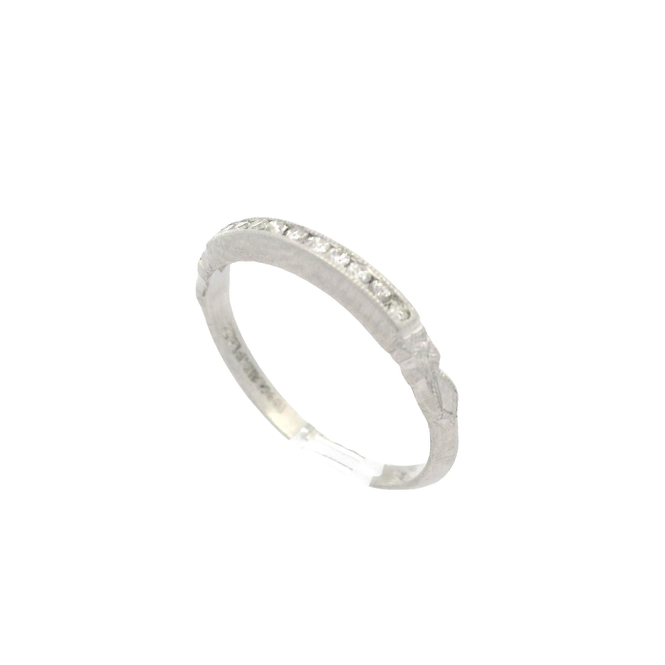 Antique Art Deco Platinum Old Single Cut Channel Set Diamond Petite Band Ring In Excellent Condition For Sale In Montclair, NJ