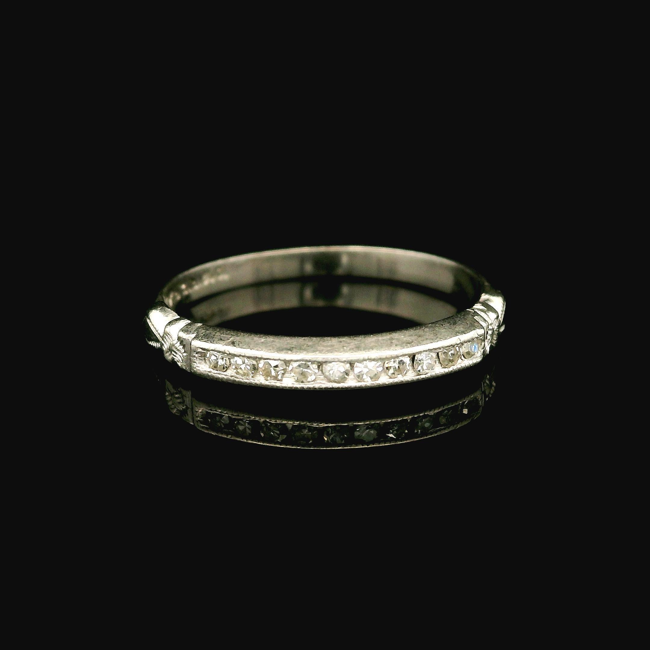 Antique Art Deco Platinum Old Single Cut Channel Set Diamond Petite Band Ring For Sale 1