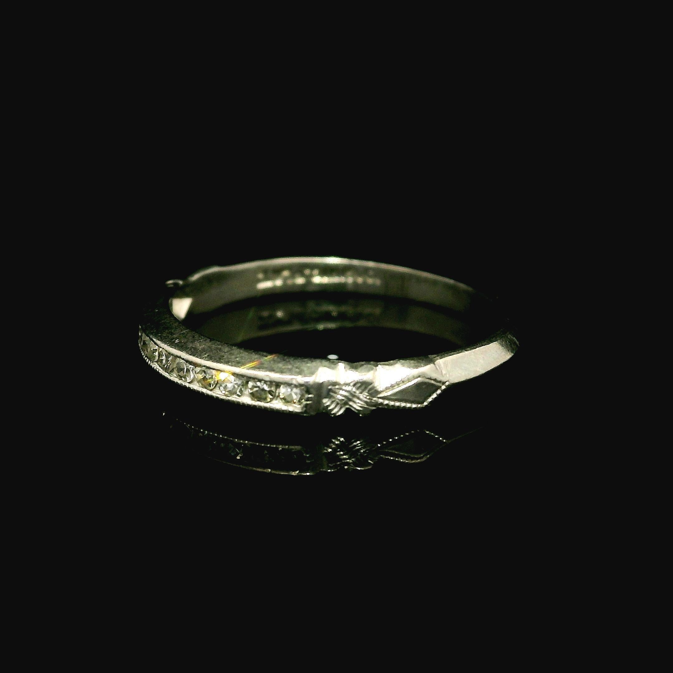 Antique Art Deco Platinum Old Single Cut Channel Set Diamond Petite Band Ring For Sale 3