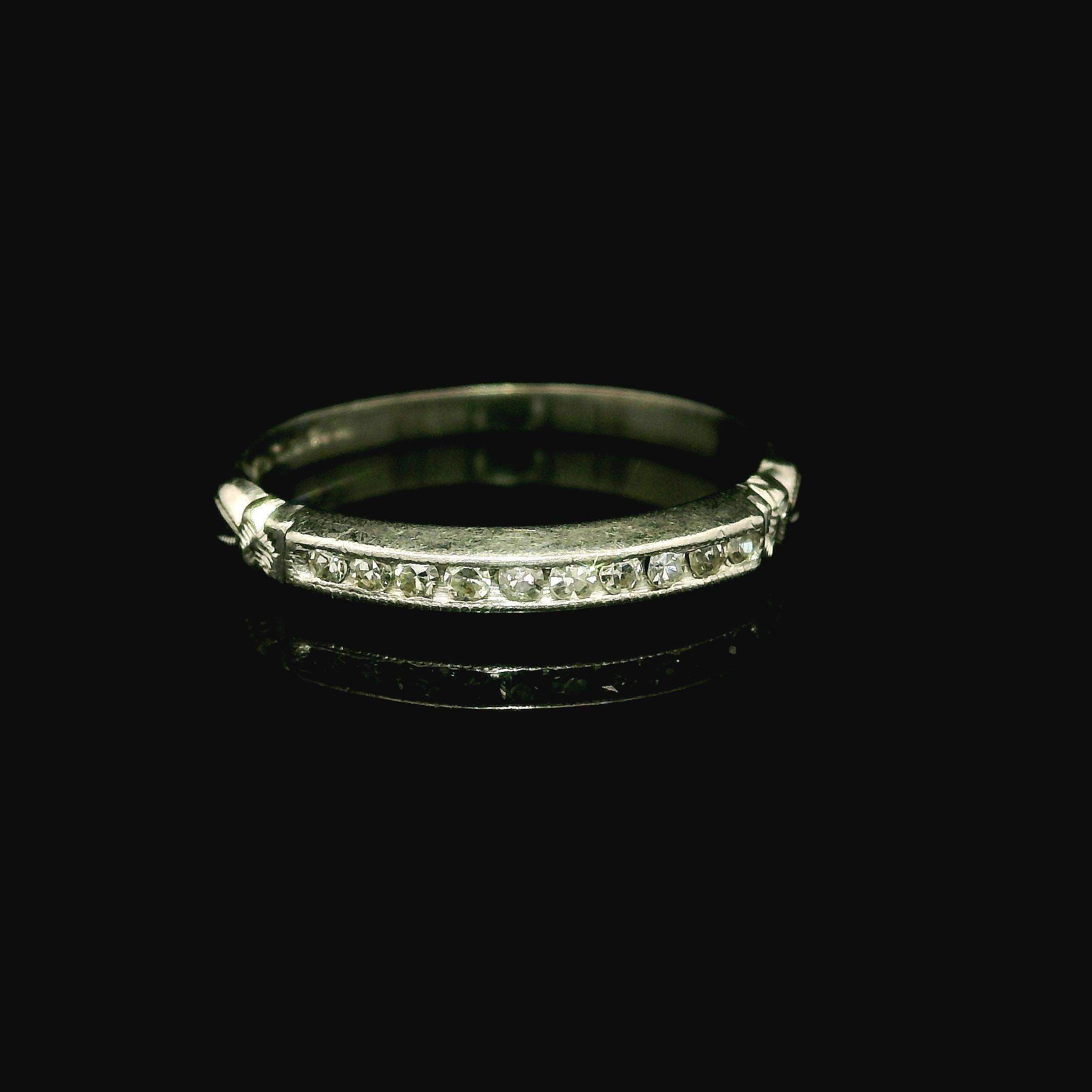Antique Art Deco Platinum Old Single Cut Channel Set Diamond Petite Band Ring For Sale 4